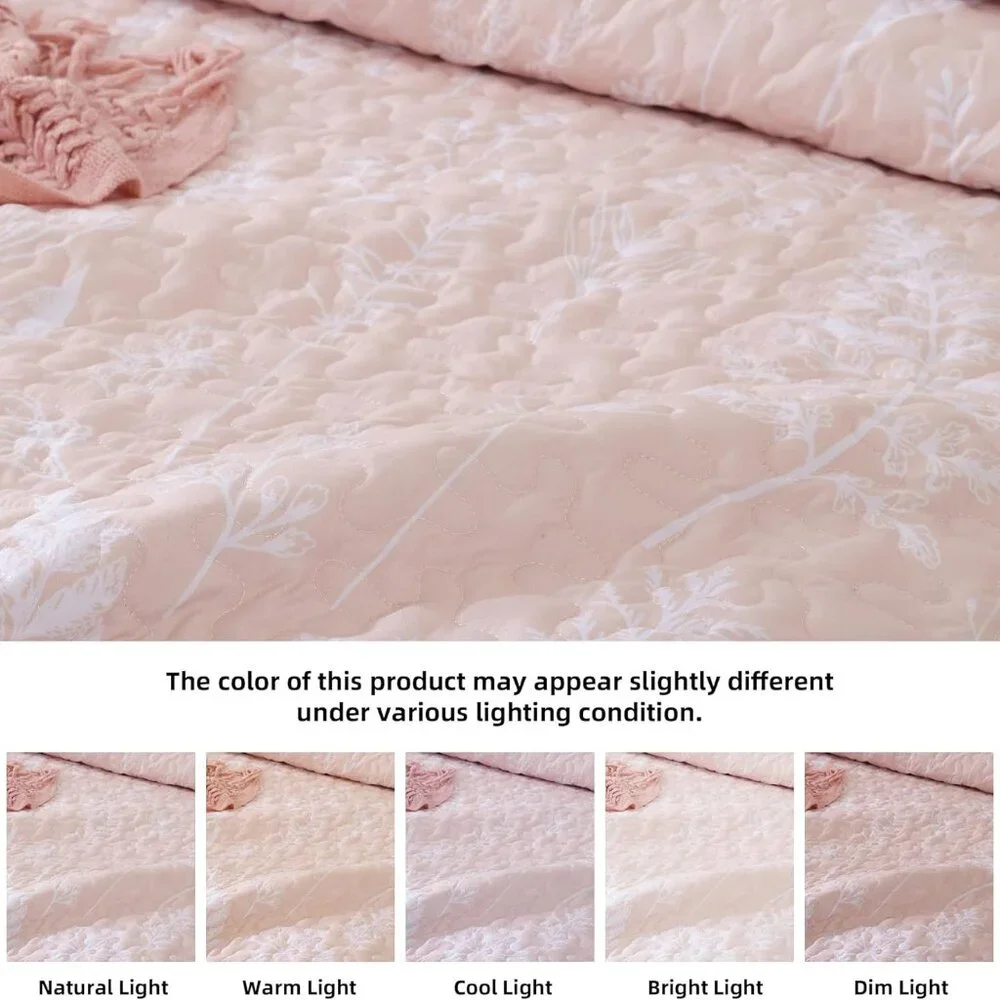 New Quilts Queen Size Blush Quilt Botanical with Floral Pattern Microfiber